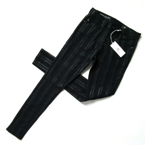 NWT Adriano Goldschmied Farrah Ankle in Gunmetal Metallic Stripe Skinny Jeans 24 - Picture 1 of 7